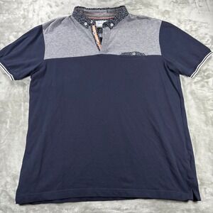 Paperdenim&cloth Mens Large Navy Gray Colorblock Floral Collar Polo DQ918B
